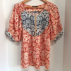 THML contrast Floral Piffed Sleeves Blouse